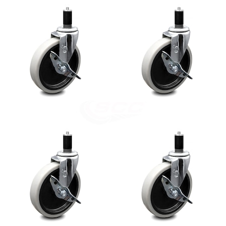 Service Caster 5 Inch Thermoplastic Wheel 1-3/8 Inch Expanding Stem Caster with Brakes, 4PK SCC-EX05S510-TPRS-SLB-138-4